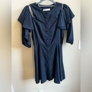 Zara Dark Denim Cold Shoulder Ruffle Dress